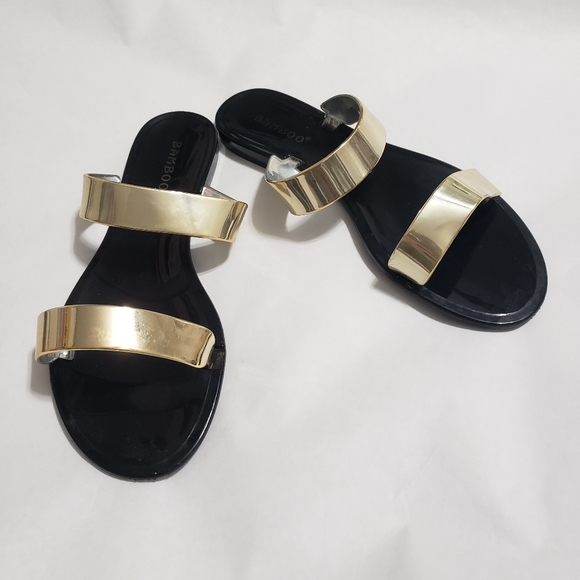 Bamboo Black And Gold Metallic Sandals Size 7 38EU - Picture 5 of 12